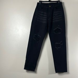 Shein Woman’s Black Distress high rise Straight Leg Jeans Pants Size M